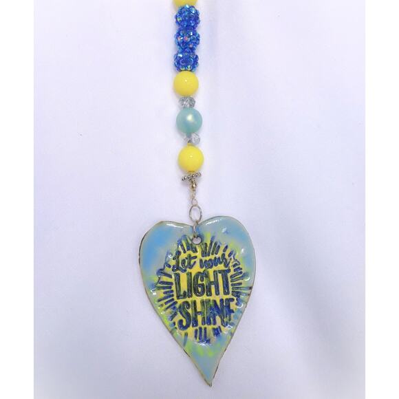 Artisan Ceramic Heart Beaded Suncatcher Inscribed Let Your Light Shine Colorful - Picture 7 of 12